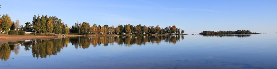 Golden autumn day at the shore of Lake Vanern, Sweden.