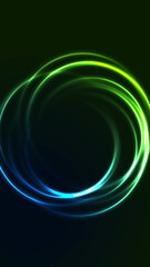 Green blue glowing neon spiral circles abstract tech background