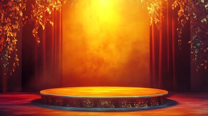 Enthralling autumnal stage A captivating product display or theatrical backdrop,ideal for showcasing autumnal products,events