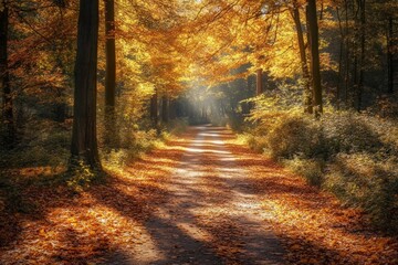 Fototapeta premium Autumn Path Through Golden Forest