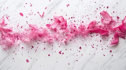 Fototapeta premium Pink Petals Scattered Across Marble Surface