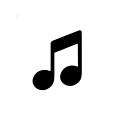 Music note icon illustration, minimalist design, black silhouette on white background.