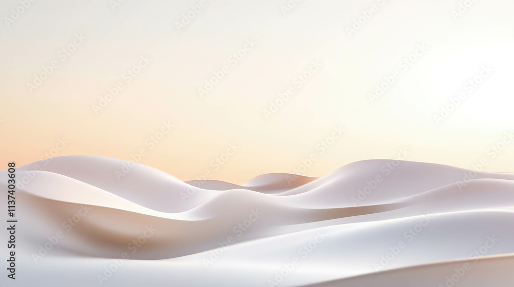 Poster tranquil 3d landscape with minimalist forms and smooth curves in soft tones