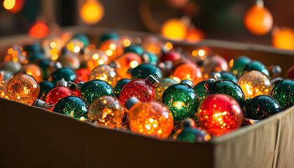 Vintage Christmas Lights in a Cardboard Box