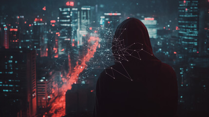 Hacker are planning to hack and attack networks and cyber security , innovative Smart city and graphs with statistics to analyze business potential and predict future developments in company growth.