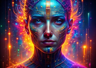AI Digital Human Face: Futuristic Abstract Surreal Art
