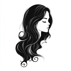 Design of beautiful girl with long hair icon logo illustration isolated on white background