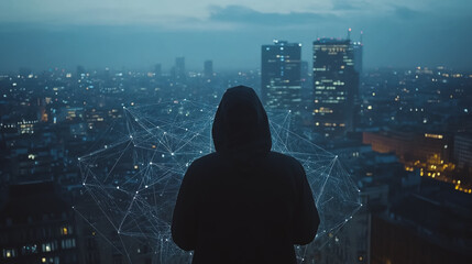 Hacker are planning to hack and attack networks and cyber security , innovative Smart city and graphs with statistics to analyze business potential and predict future developments in company growth.