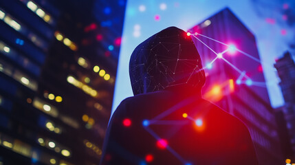 Hacker are planning to hack and attack networks and cyber security , innovative Smart city and graphs with statistics to analyze business potential and predict future developments in company growth.