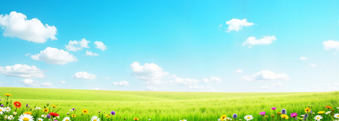 Open Field Under a Bright Blue Sky with White Clouds