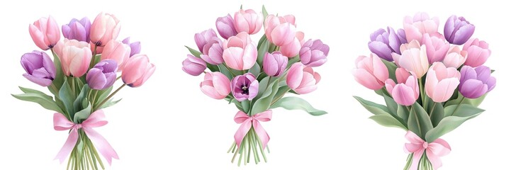 Obraz premium Valentine Elegant bouquet of tulips in pink and purple hues, perfect for spring celebrations and special occasions.