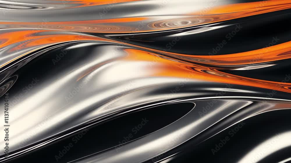 Poster dynamic waves of silver and orange create an abstract visual experience with fluidity and motion