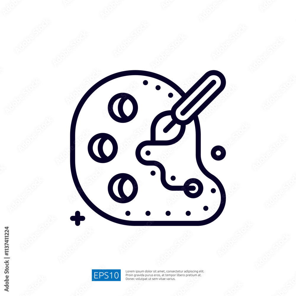 Poster a simple line illustration of an artist's palette with paint blobs and a brush, symbolizing creativi