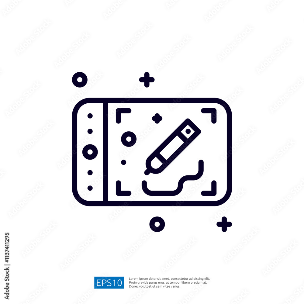 Poster a minimalist illustration of a smartphone displaying a drawing or note-taking app, featuring a stylu
