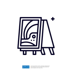 An illustration of an easel displaying an abstract painting, symbolizing art and creativity.