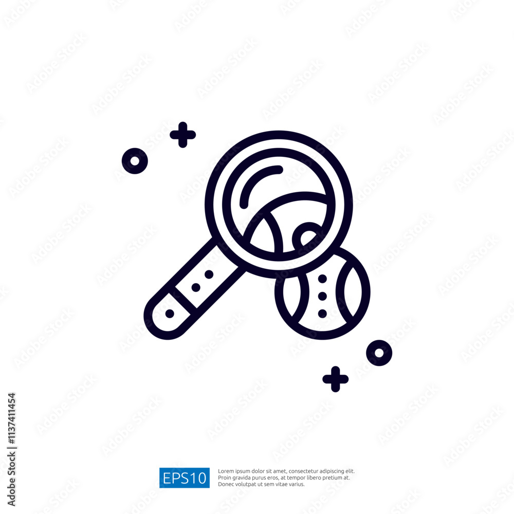 Poster a simple line drawing of a magnifying glass over a circular object, symbolizing investigation or ana
