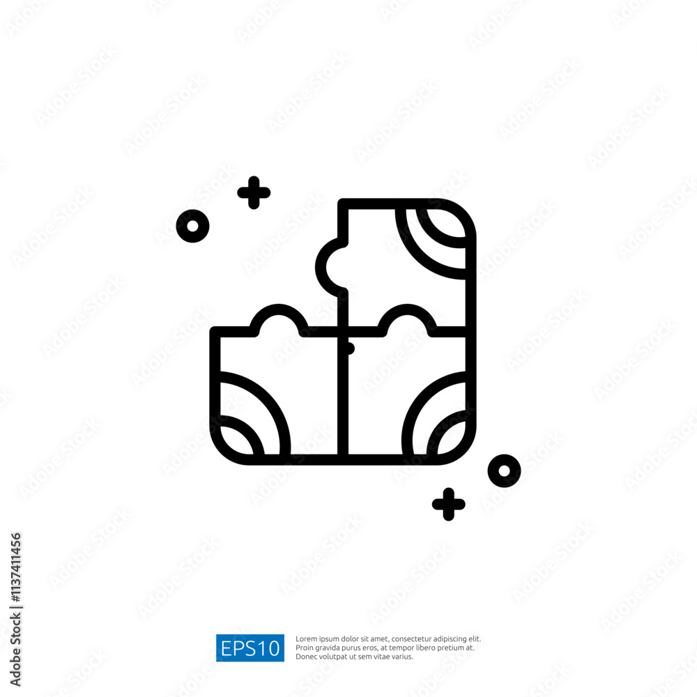 Poster a simple line drawing of a jigsaw puzzle piece, symbolizing problem-solving and creativity, surround