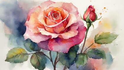 Watercolor art of roses. バラの花の水彩画