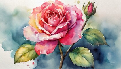 rose in the sky　1輪の薔薇の水彩画