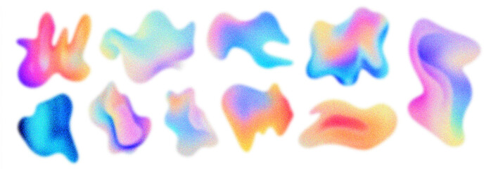 A set of abstract vibrant gradient shapes with grain texture