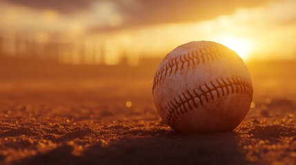 Baseball rests sunset sandy field warm Background