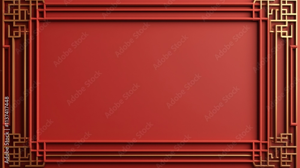 Poster a red background framed with intricate gold patterns, creating an elegant and refined design suitabl