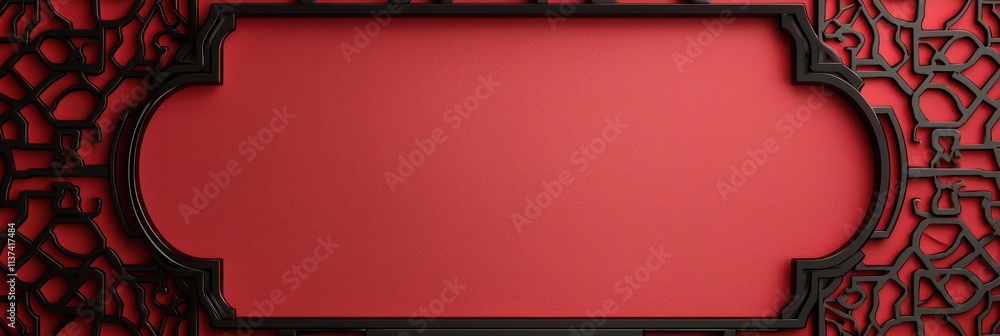 Poster a decorative frame featuring intricate black patterns surrounding a bold red background, ideal for s