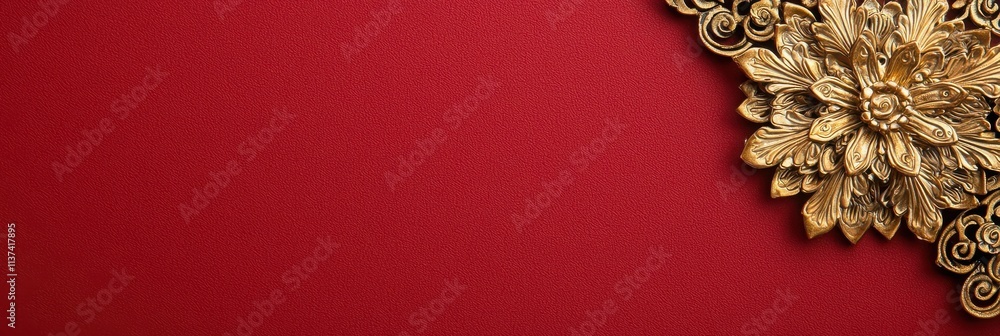 Poster a rich red background adorned with an intricate golden floral design, creating an elegant and luxuri