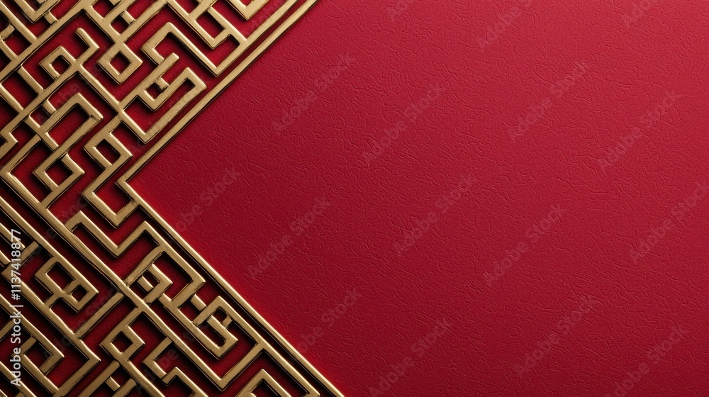 Poster a striking red background with an intricate gold geometric pattern, creating a visually appealing co
