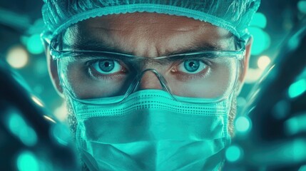 Intense focus of young caucasian male surgeon in operating room