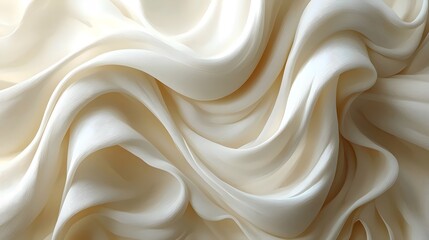 Fototapeta premium An elegant close-up of soft, flowing cream-colored fabric, showcasing delicate waves and subtle textures that evoke a sense of tranquility and sophistication.