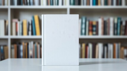 Blank book rests library bookshelf background mockup template..