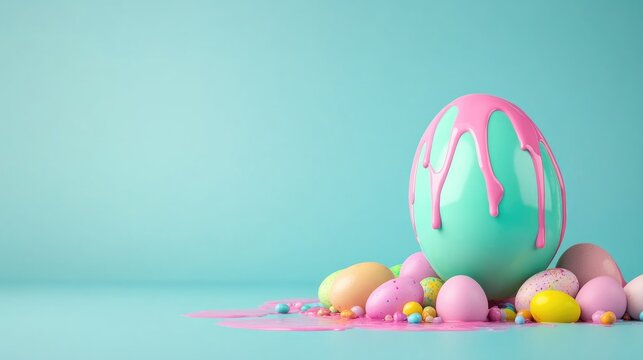 Colorful easter egg display with pastel decor for festive celebrations