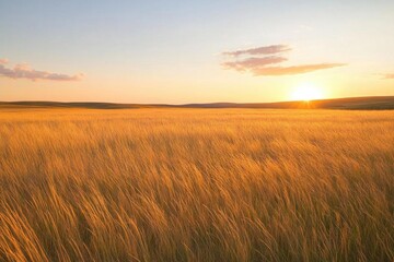 Obraz premium A serene sunset over a golden field of tall grass.