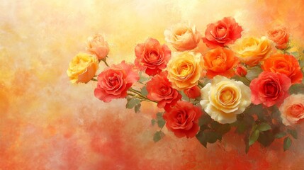A Bouquet of Orange and Peach Roses in Artistic Style
