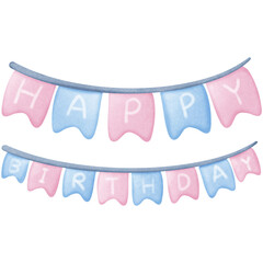 Birthday flag banner isolated on transparent background