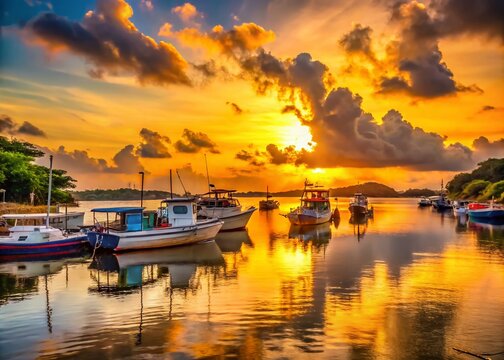 Bertioga Canal Silhouette: Stunning Sunset Boats & Ships Photography, Brazil