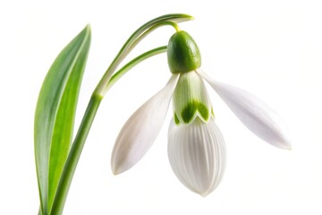 Fototapeta premium Photo of Snowdrops Flower Isolated on a White Background – Delicate Spring Floral Close-up