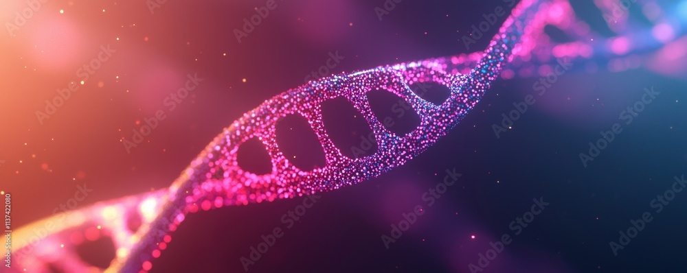 Poster dna analysis biometrics concept. a vibrant, close-up view of a dna double helix, showcasing intricat