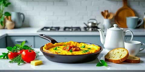 Savory Cheese Tart in Cast Iron Skillet with Fresh Herbs and Tomatoes