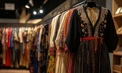 A display of traditional garments in a clothing store.