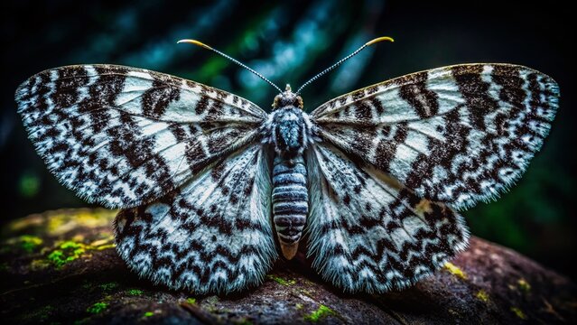 Black and White Butterfly Eupithecia venosata Low Light Photography - Macro Insect Nature Wildlife