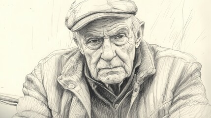 Fototapeta premium A sketch of an old man sitting and staring forward intently