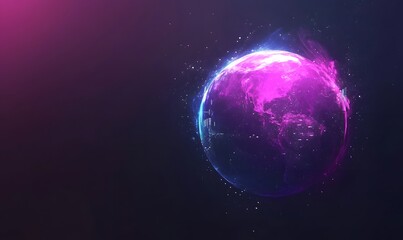 Fototapeta premium Glowing purple world with smoke in dark void.