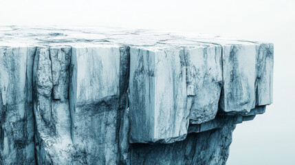 Majestic ice cliff overlooks calm waters under soft lighting