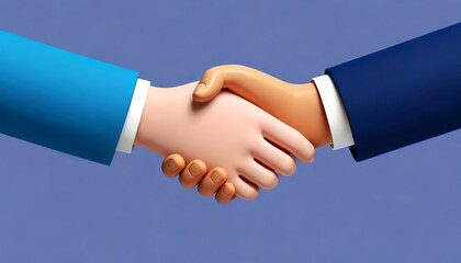 Two cartoon hands shaking, symbolizing agreement, partnership, or collaboration against a simple blue background.