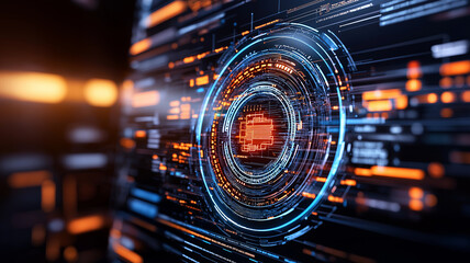 Fototapeta premium visualization of AI algorithms combating cybersecurity threats, featuring intricate digital patterns and vibrant colors. This represents advanced technology and innovation