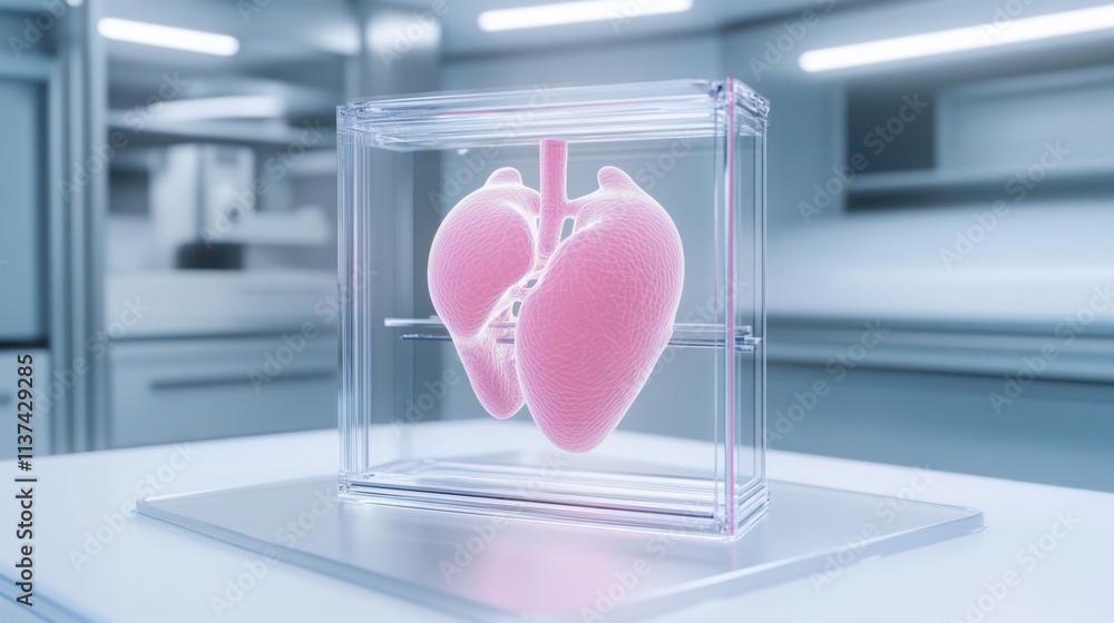 Poster a futuristic 3d printer creating artificial organs, vibrant laboratory setting