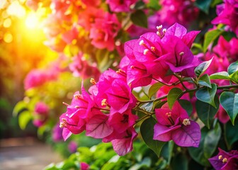Bougainvillea Portrait Photography: Vibrant Garden Flowers, Lush Blooms, Colorful Bush