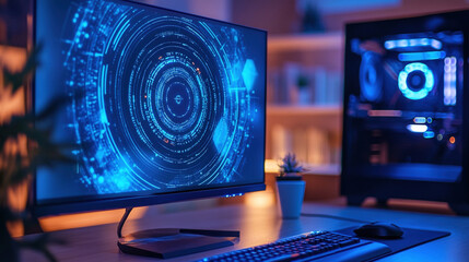 computer concept in the future with circular on screen